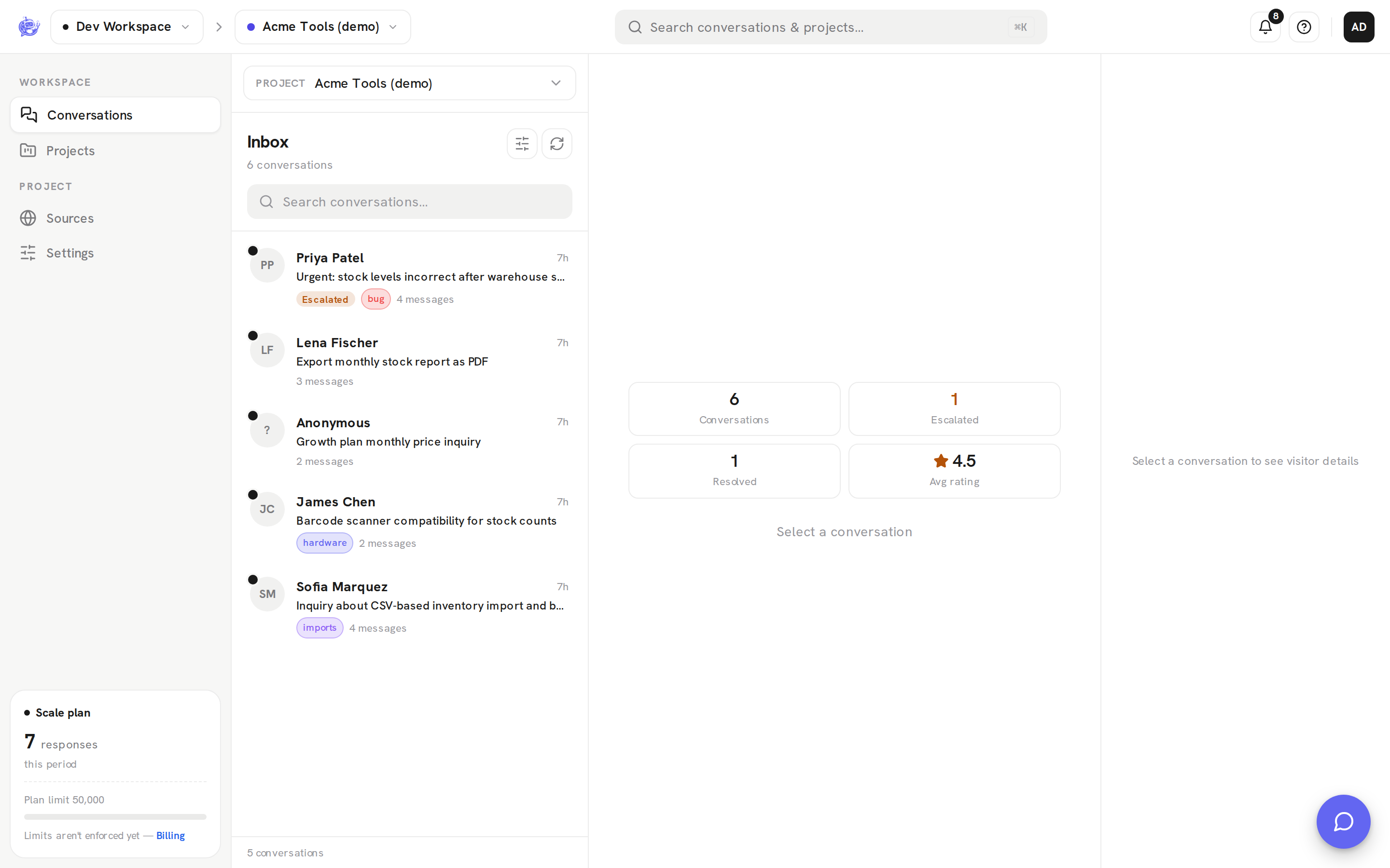 Dashboard inbox
